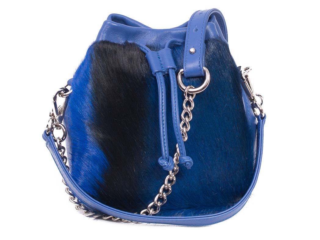sherene melinda springbok hair-on-hide royal blue leather pouch bag fan front strap
