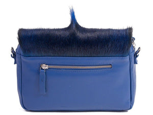 sherene melinda springbok hair-on-hide royal blue leather shoulder bag Fan back