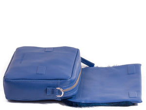 sherene melinda springbok hair-on-hide royal blue leather shoulder bag open