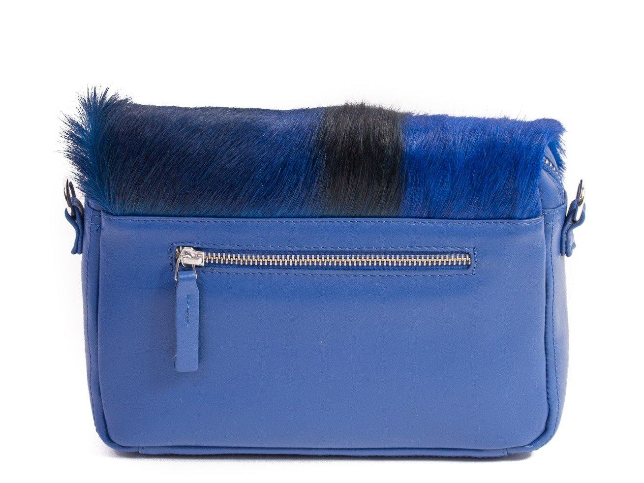 sherene melinda springbok hair-on-hide royal blue leather shoulder bag Stripe back