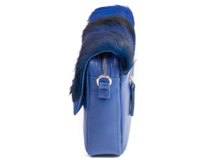 sherene melinda springbok hair-on-hide royal blue leather shoulder bag Stripe side
