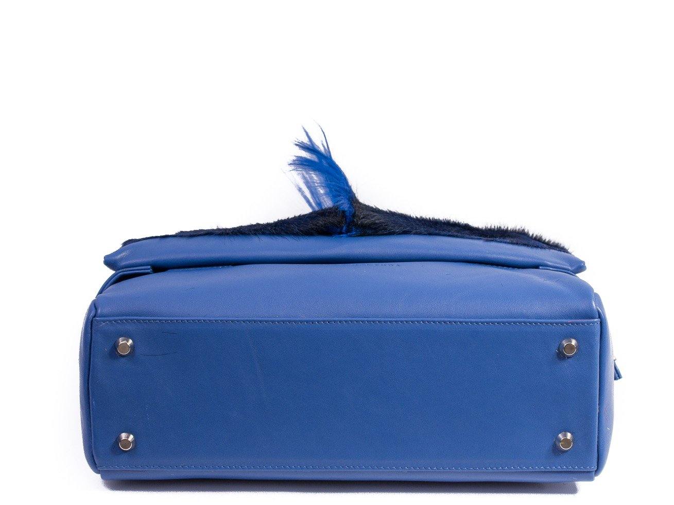 sherene melinda springbok hair-on-hide royal blue leather smith tote bag Fan bottom