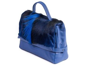 sherene melinda springbok hair-on-hide royal blue leather smith tote bag Fan side angle