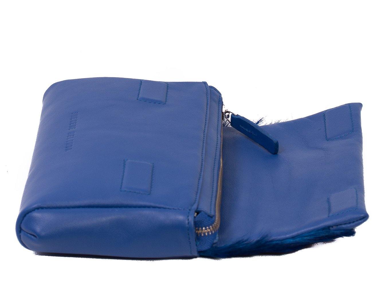 sherene melinda springbok hair-on-hide royal blue leather Sophy SS18 Clutch Bag open
