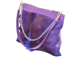 Multiway Springbok Handbag in Violet with a Fan by Sherene Melinda Side Angle Strap