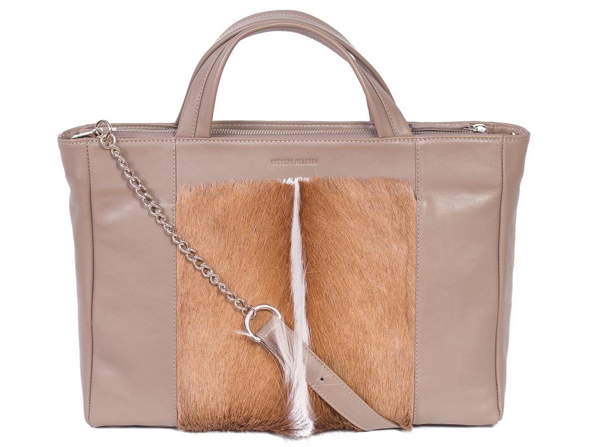Tote Springbok Handbag in Winter with a fan by Sherene Melinda Front Strap