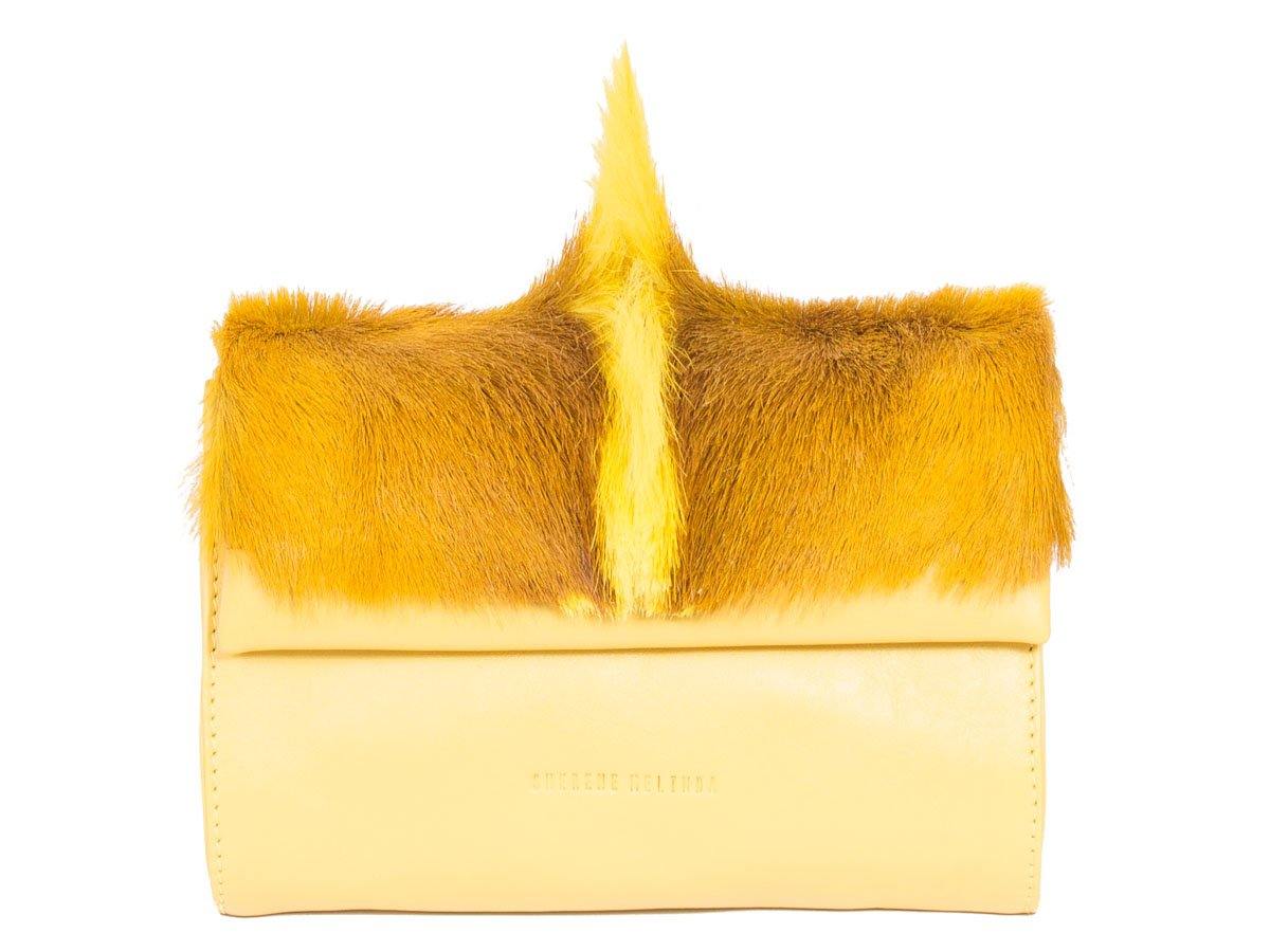 Mini Springbok Handbag in Yellow with a Fan by Sherene Melinda Front