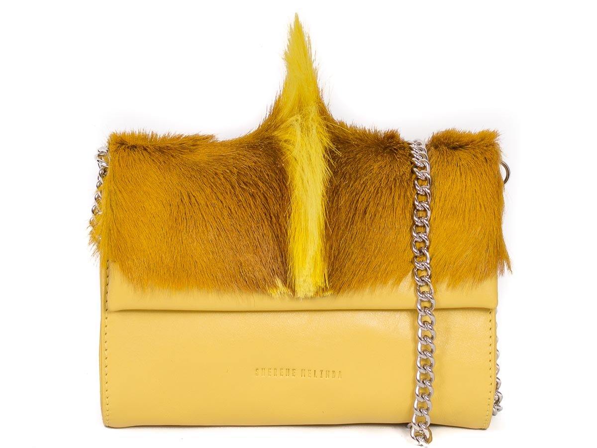 Mini Springbok Handbag in Yellow with a Fan by Sherene Melinda Front Strap