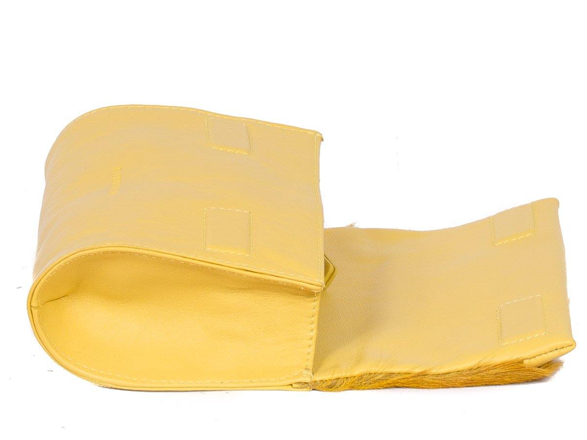 Mini Springbok Handbag in Yellow with a Fan by Sherene Melinda Open