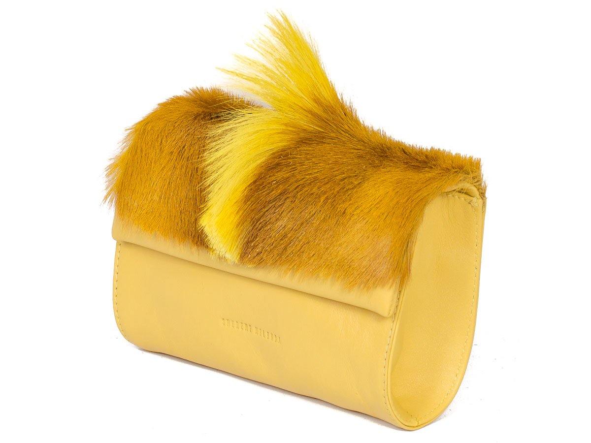 Mini Springbok Handbag in Yellow with a Fan by Sherene Melinda Side Angle