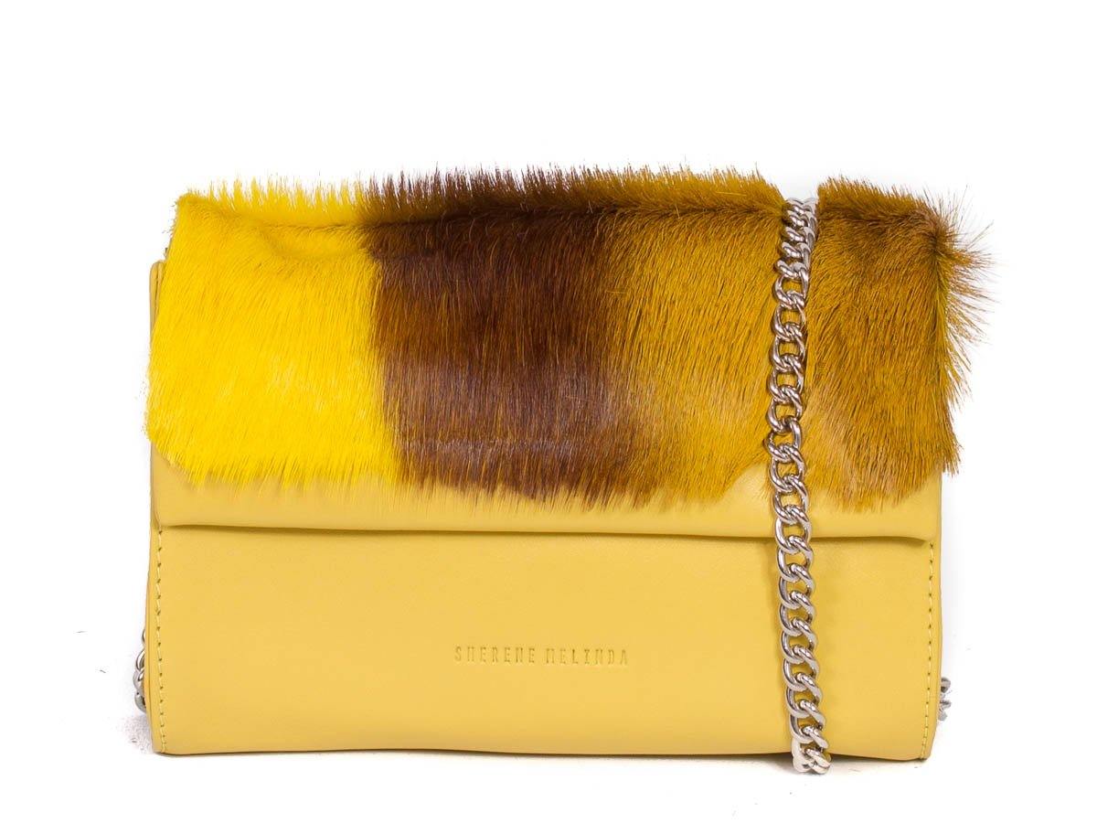 Mini Springbok Handbag in Yellow with a Stripe by Sherene Melinda Front Strap
