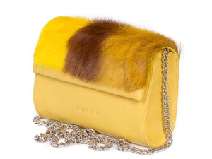 Mini Springbok Handbag in Yellow with a Stripe by Sherene Melinda Side Angle Strap