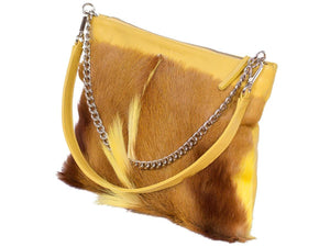 Multiway Springbok Handbag in Yellow with a Fan by Sherene Melinda Side Angle Strap
