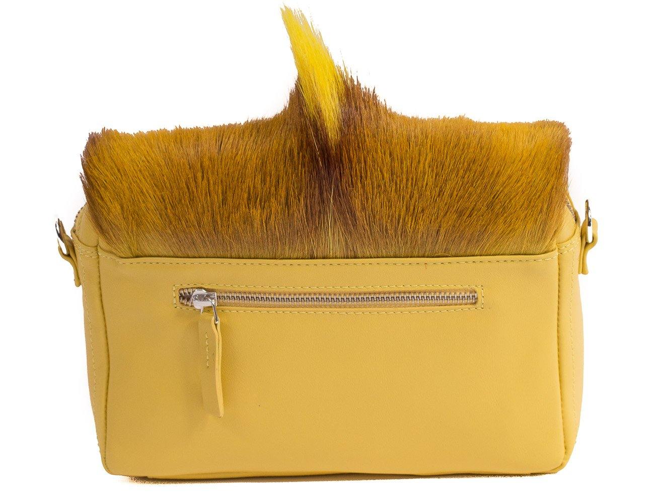 sherene melinda springbok hair-on-hide yellow leather shoulder bag Fan back