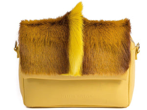 sherene melinda springbok hair-on-hide yellow leather shoulder bag Fan front