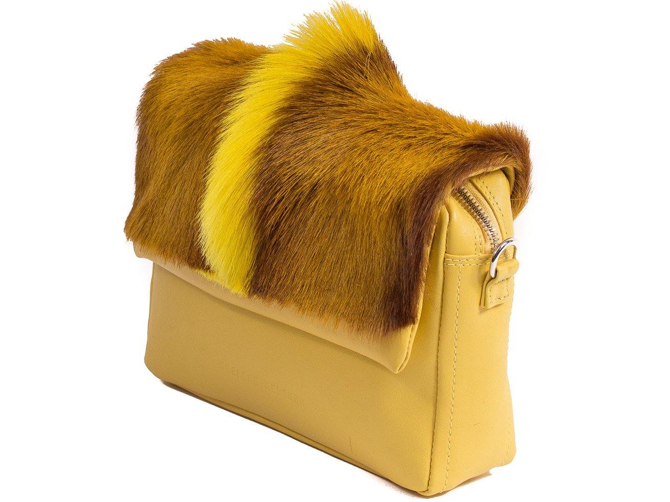 sherene melinda springbok hair-on-hide yellow leather shoulder bag Fan side angle