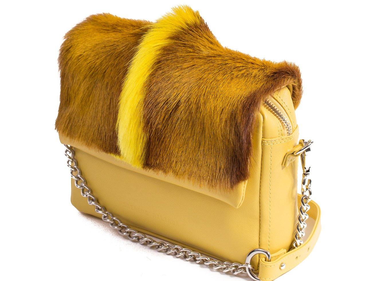 sherene melinda springbok hair-on-hide yellow leather shoulder bag Fan side angle strap