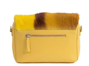 sherene melinda springbok hair-on-hide yellow leather shoulder bag Stripe back