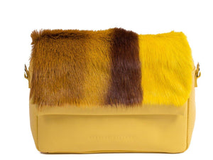 sherene melinda springbok hair-on-hide yellow leather shoulder bag Stripe front