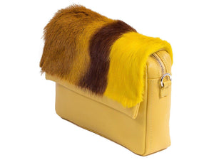 sherene melinda springbok hair-on-hide yellow leather shoulder bag Stripe side angle