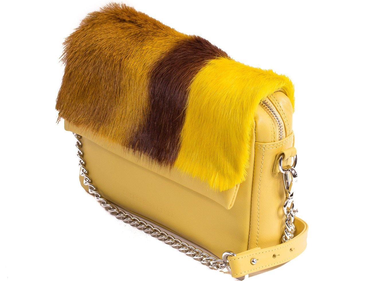 sherene melinda springbok hair-on-hide yellow leather shoulder bag Stripe side angle strap