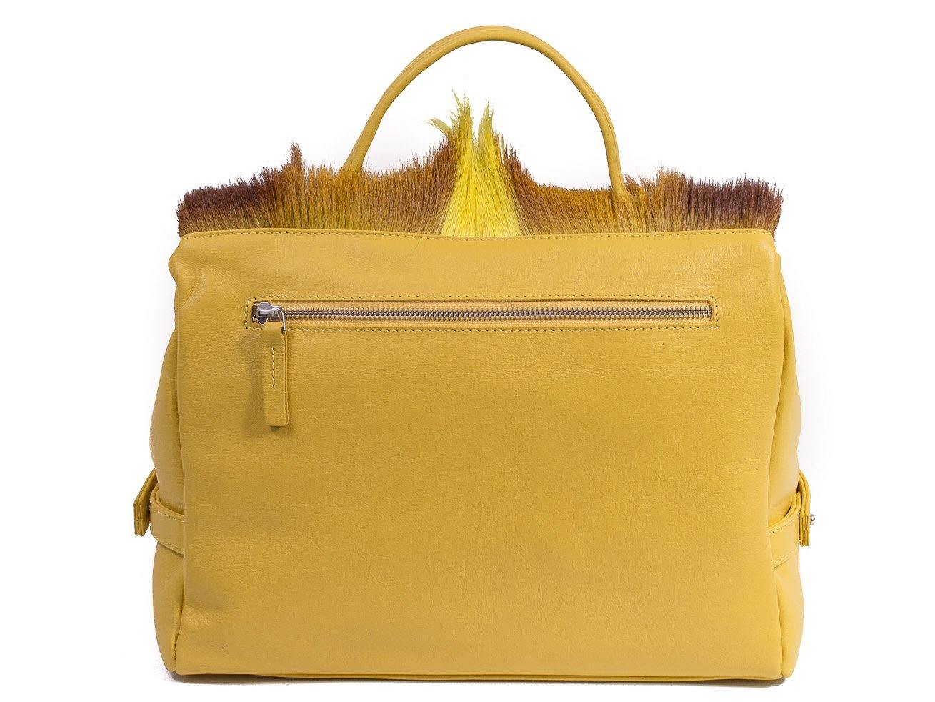 sherene melinda springbok hair-on-hide yellow leather smith tote bag Fan back