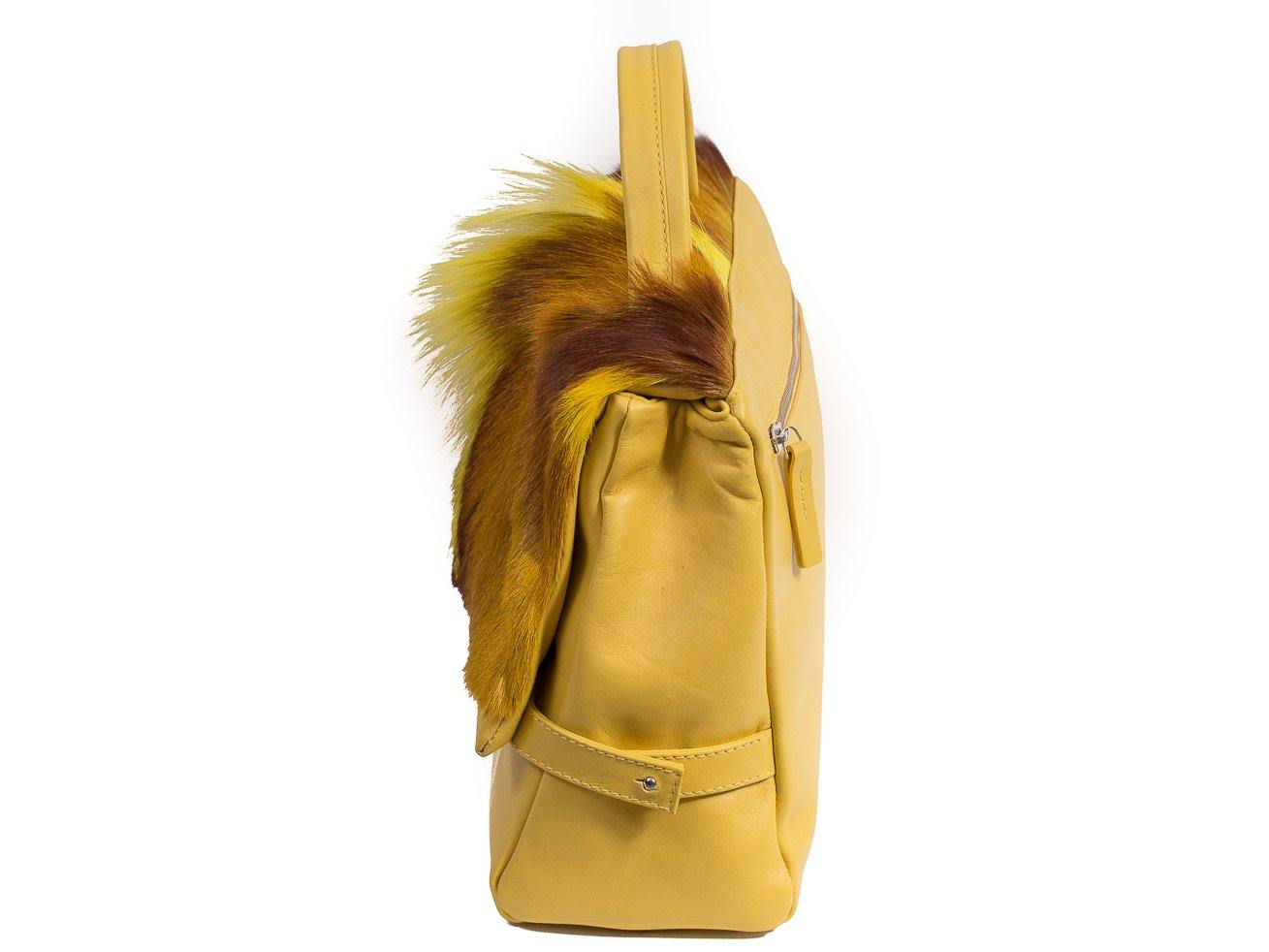 sherene melinda springbok hair-on-hide yellow leather smith tote bag Fan side