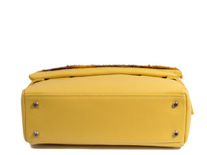 sherene melinda springbok hair-on-hide yellow leather smith tote bag Stripe bottom