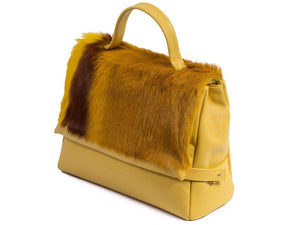 sherene melinda springbok hair-on-hide yellow leather smith tote bag Stripe side angle